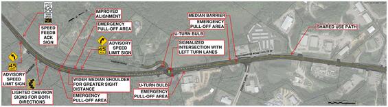 A map illustrating road improvements on Oak Drive to 550 feet west of Route 56 in Oxford, MA