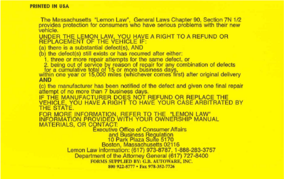 Spring 2019 Lemon Law Audit Results