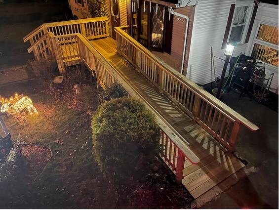 a wooden ramp built on the house