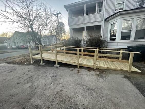 a wooden ramp built into a house