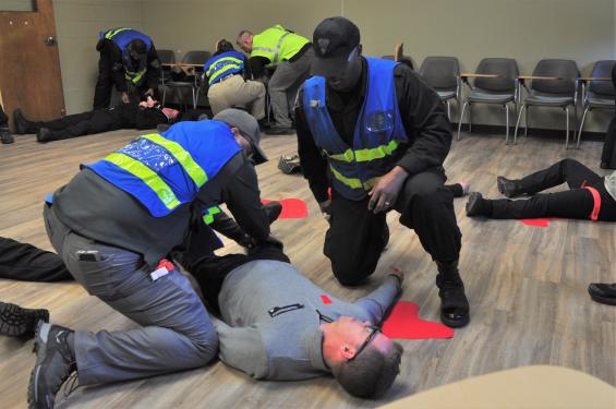 State and Local Police, Fire and 911 telecommunicators participate in an integrated training exercise at Merrimack College on March 9, 2023. 