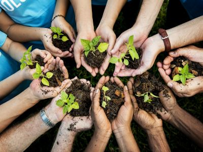 Helping hands coming together