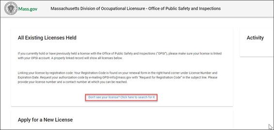 Image for don't see your license link
