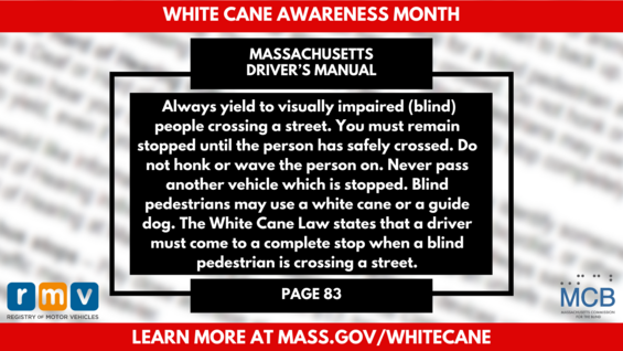 Graphic, White Cane Law in Massachusetts Driver's Manual