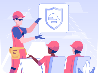 Workplace safety training illustration two workers taking a training class