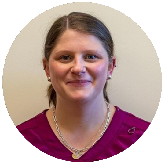 Alyssa Konsavitch is a registered nurse in a nurse uniform. She looks happy at the job and is smiling to the camera.