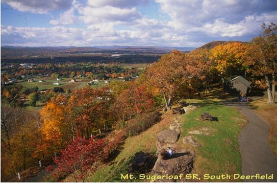 Mt. Sugarloaf offers a commanding view of the Connecticut River, the Pioneer Valley, and the Pelham and Berkshire Hills