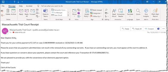 Trial Court Receipt