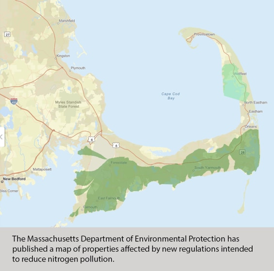 The Massachusetts Department of Environmental Protection has published a map of properties affected by new regulations intended to reduce nitrogen pollution.