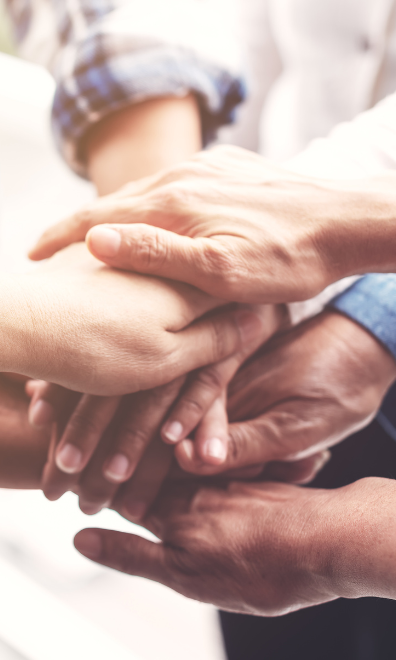 Group of people colleague assembly hands as a business or work achievement