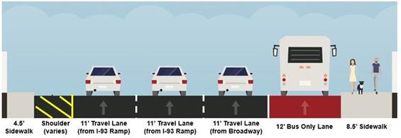 Cross-section showing lane and sidewalk widths, Maffa Way. 