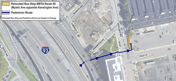 Aerial view of MBTA bus stop relocation