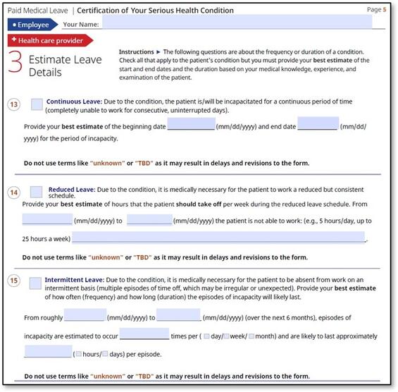 PFML medical form