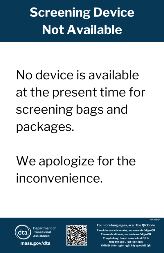 Screening Device Signage in English