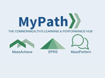 MyPath logo with the MassAchieve chevrons, the EPRS logo, and the MassPerform thought bubbles