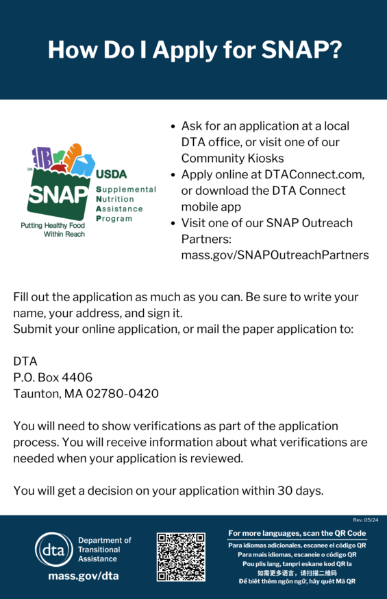 DTA SNAP Application Standards Signage in English