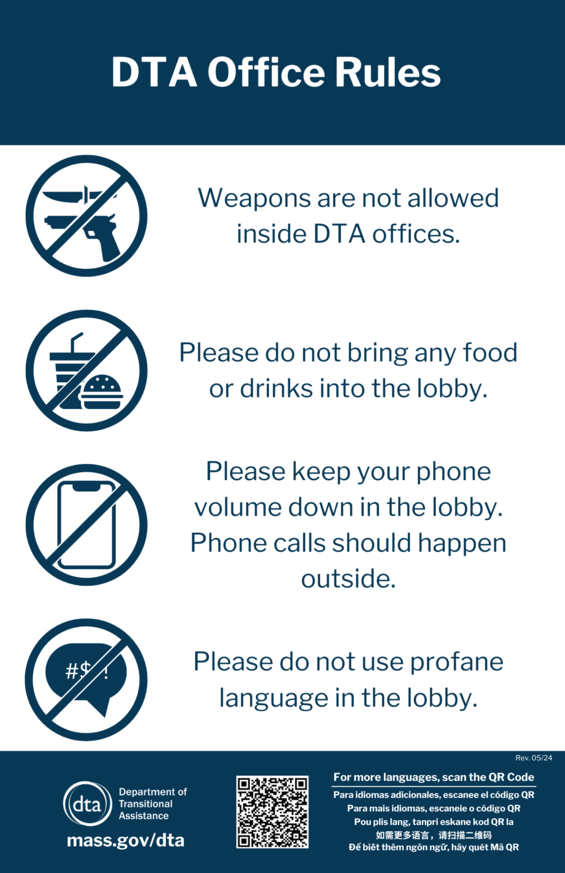 DTA Office Lobby Rules Signage in English