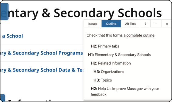 a screenshot of the editoria11y plugin in mass.gov edit mode