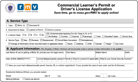 An example PDF from the registry of motor vehicles for a license application