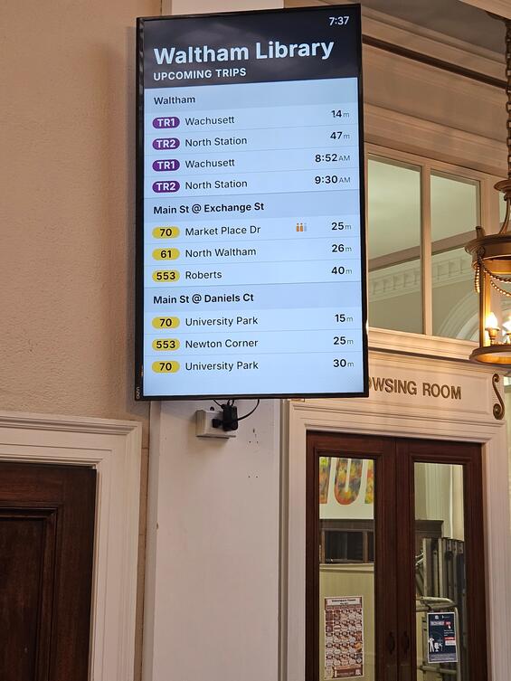 Waltham public library transit screen