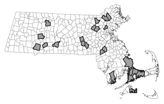 Map showing the distribution of this species in Massachusetts