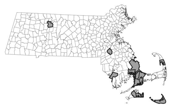 Map showing the distribution of this species in Massachusetts