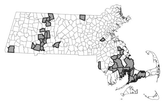 Map showing the distribution of this species in Massachusetts
