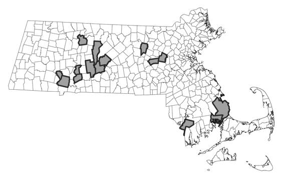Map showing the distribution of this species in Massachusetts