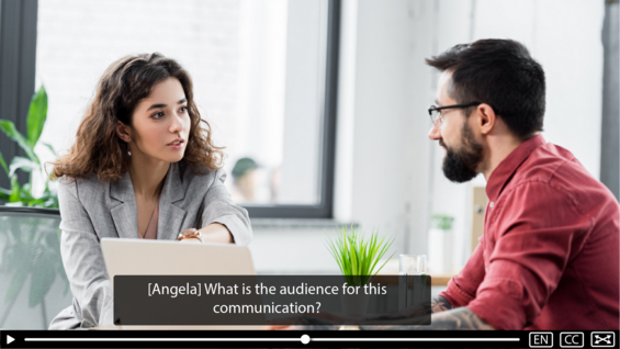 Captions in a video that identify the speaker
