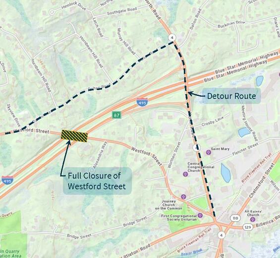 Westford Street detour map