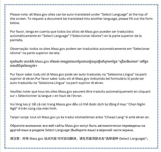Instructions to translate the Mass.gov webpage.
