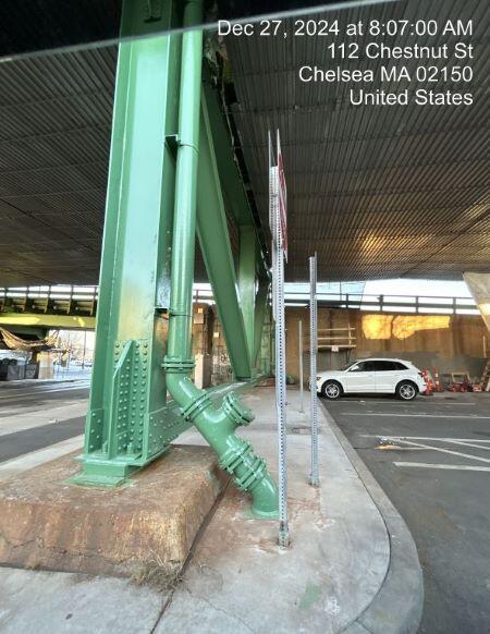 Tobin Bridge construction: A freshly painted column.