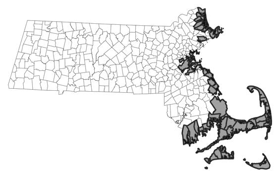 Map showing the distribution of this species in Massachusetts.