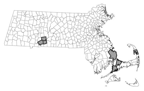 Map showing the distribution of this species in Massachusetts