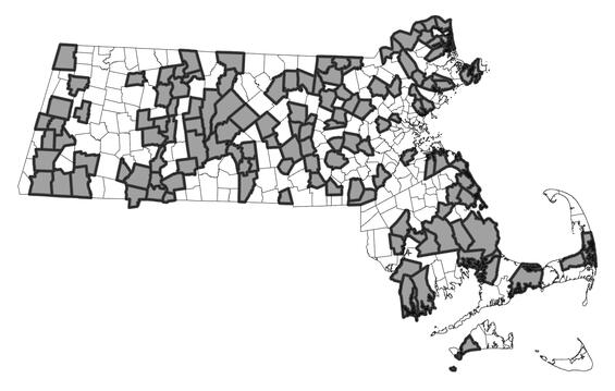 Map showing the distribution of this species in Massachusetts.