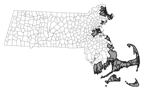 Map showing the distribution of this species in Massachusetts.