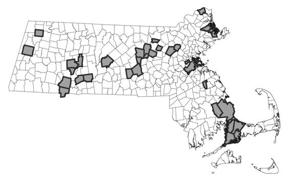 Map showing the distribution of this species in Massachusetts