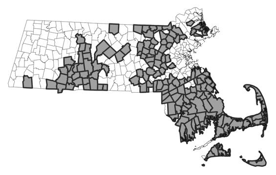 Map showing the distribution of this species in Massachusetts.