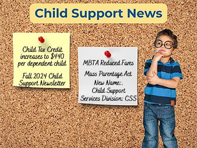 Linked image to Child Support news page. Image displays young boy and 2 post it notes.