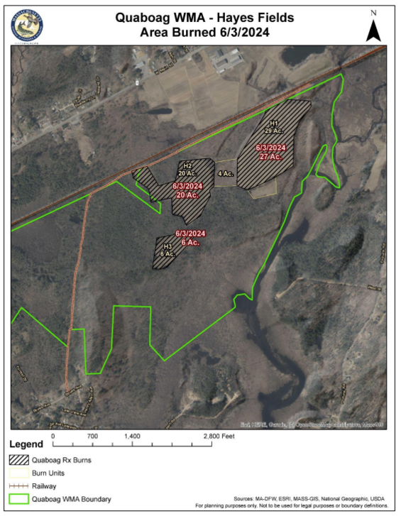 Quaboag WMA - Hayes Fields areas burned 6/3/2024