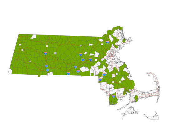 Map showing the distribution of black bear sightings and nuisance reports in Massachusetts.