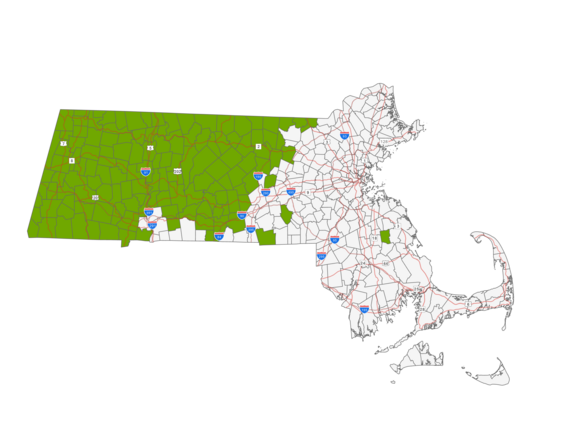 Map showing the distribution of black bear harvest reports in Massachusetts.