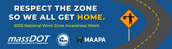 design includes dark blue background with a road on the right with a flagger road sign. The theme is on the right side and the word home is highlighted