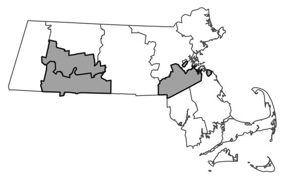 Map showing the distribution of this species in Massachusetts