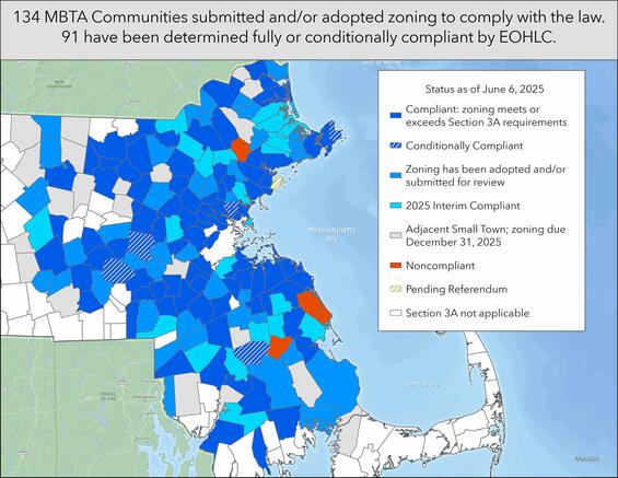 MBTA Communities statuses as of June 9, 2025