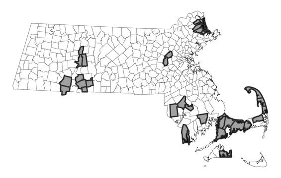 Map showing the distribution of this species in Massachusetts