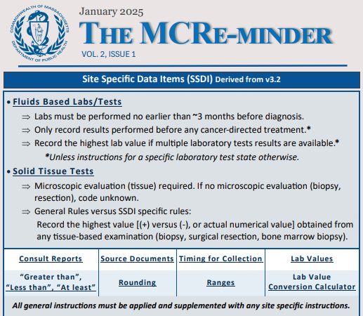 Massachusetts Cancer Registry Newsletter front page