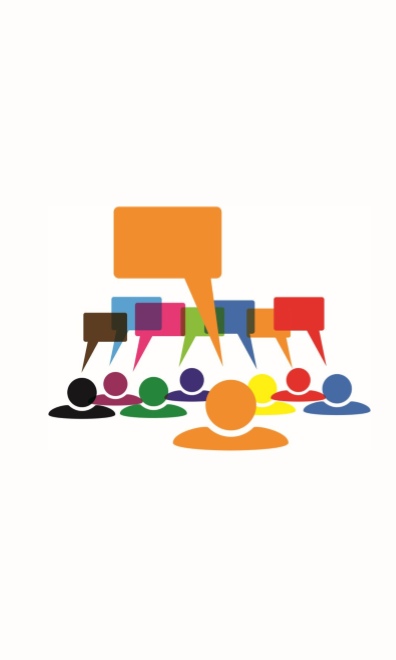 Icon of colorful cartoon people and chat bubbles