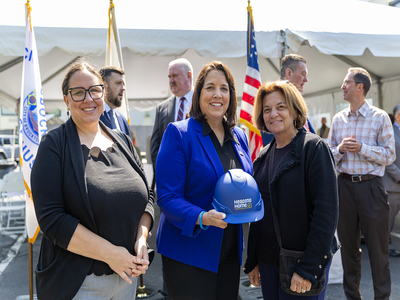 Liuetenant Governor Driscoll holding a hard hat
