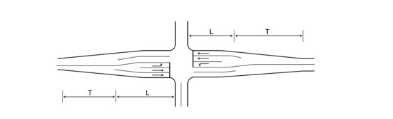 A plan view of an intersection showing auxiliary through lanes.